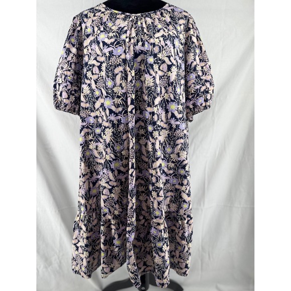 Ava & Viv Dresses & Skirts - Ava & Viv Womens 2X Floral Cotton Shift Dress Navy Purple Tiered Puff‎ Sleeve